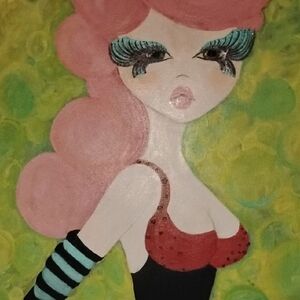 Retro Style Art Print with Pink Hair